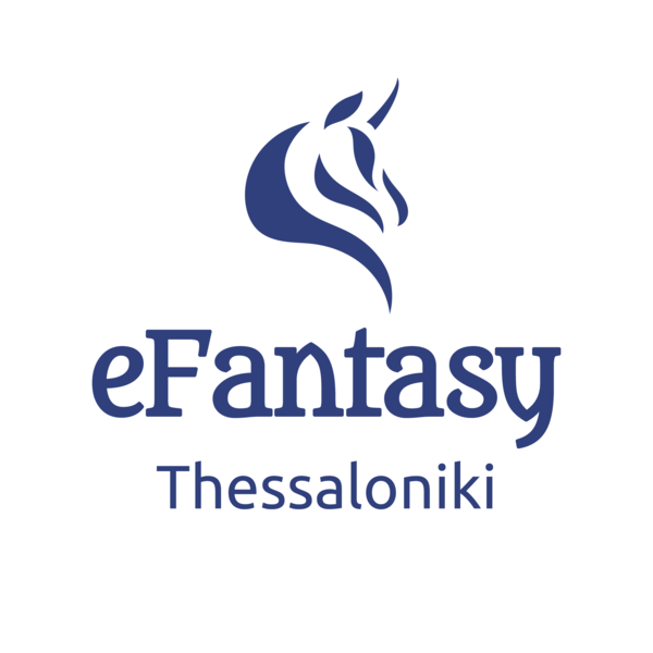 White and blue eFantasy logo
